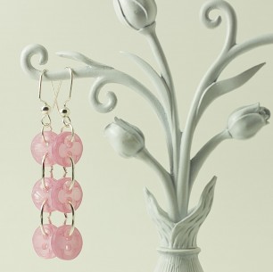 Dangle Button Earrings – Baby Pink