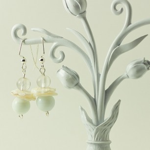 Dangle Bead Earrings – White & Shell