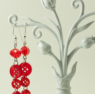 Dangle Button Earrings – Cherry Red