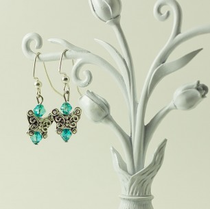 Dangle Bead Earrings- Blue Butterflies