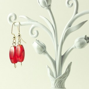 Dangle Bead Earrings- simply red