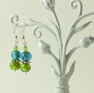 Dangle Bead Earrings – Electric Blue & Lime